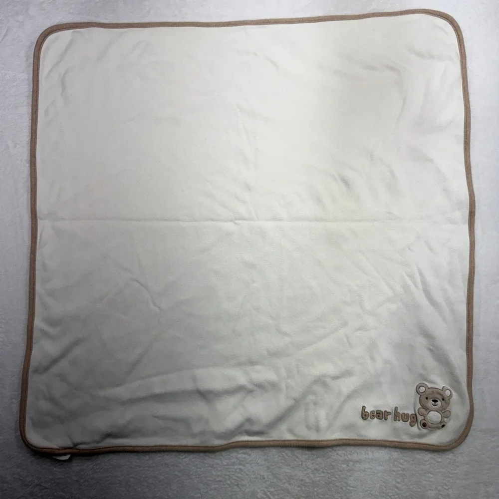 VTG Gymboree Baby Blanket Reversible Organic Cotton Bear Hug Polka Dot Cream Tan
